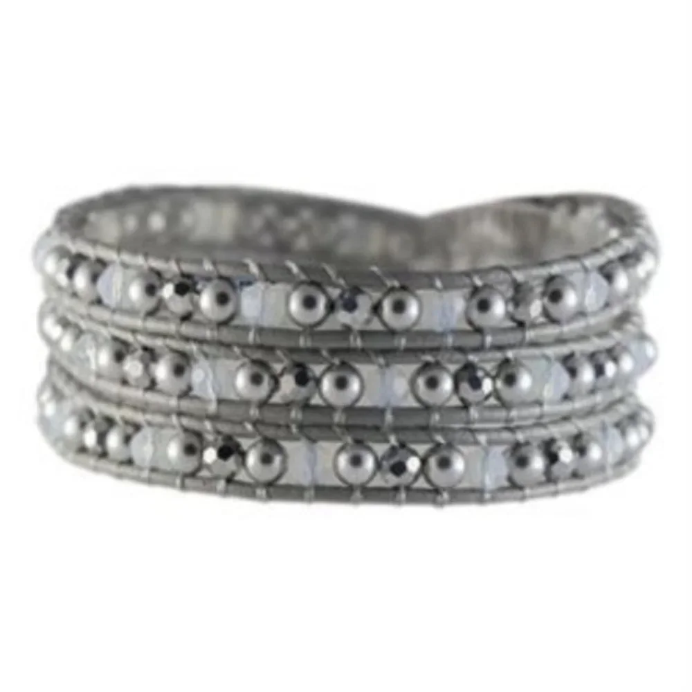 Wrap Bracelet Silver Gray & Pearl Crystal Beaded Womens Jewelry NEW Gift - Picture 1 of 3
